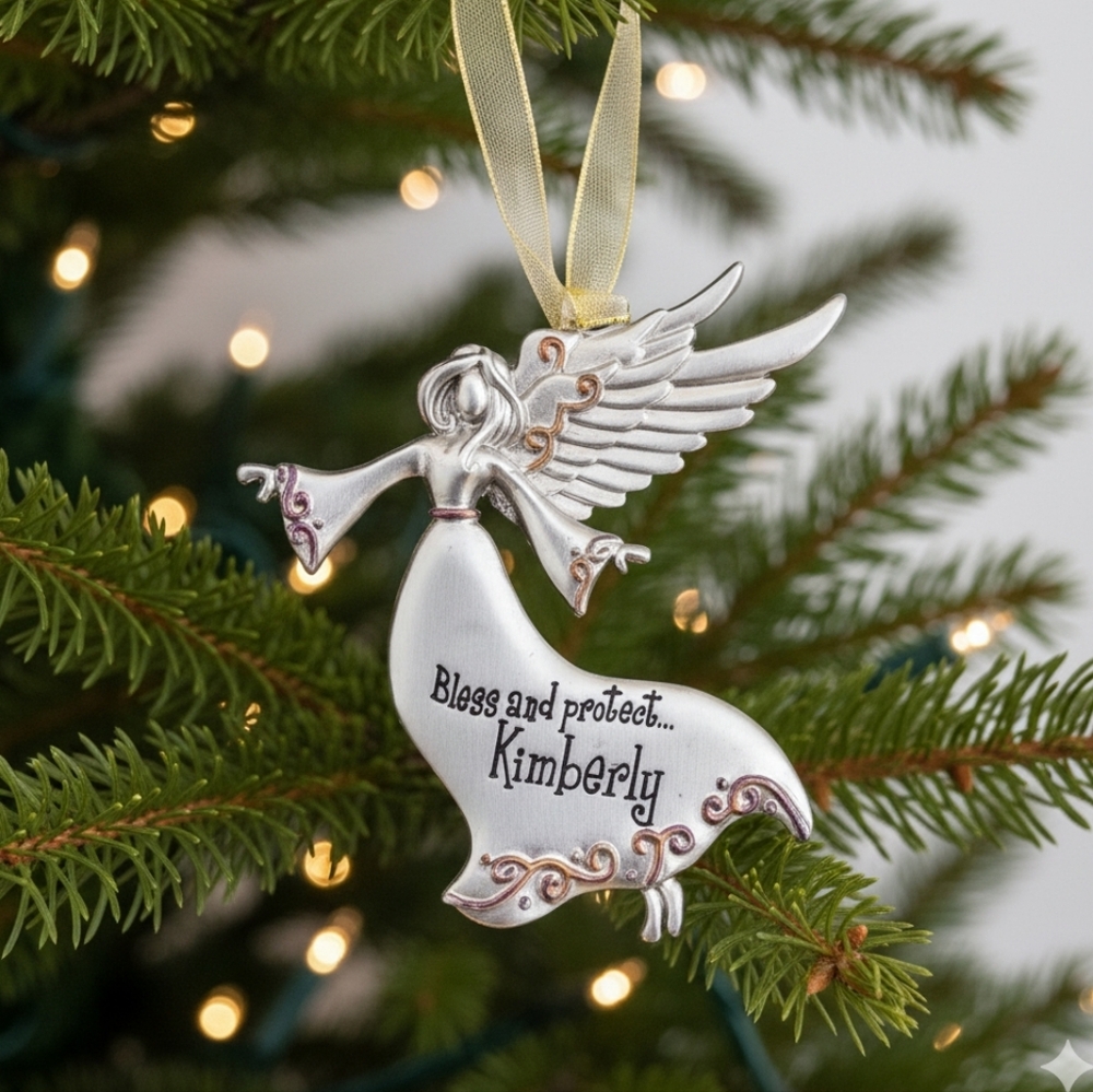 Pewter Bless and Protect Kimberly Angel Christmas Ornament NWOT